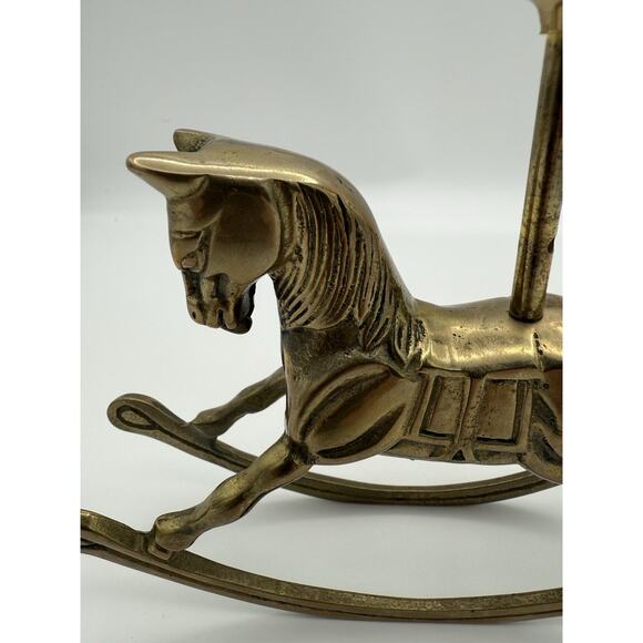 Vintage Brass Rocking Horse Candle Holder 6.7" x 1.6" and 6.7" tall - Picture 2 of 11